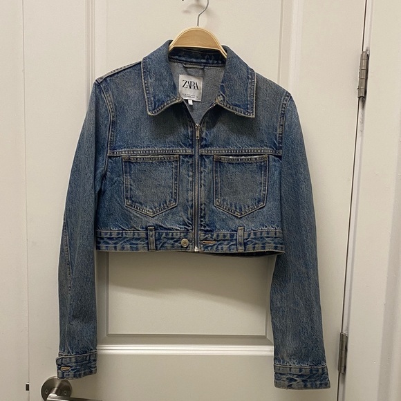 Zara Jackets & Blazers - Zara Indigo Denim Crop Zip Up Jacket